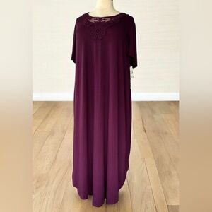 NWT!Catherines Deep Purple Midi Dress with Lace Detail Size 4X